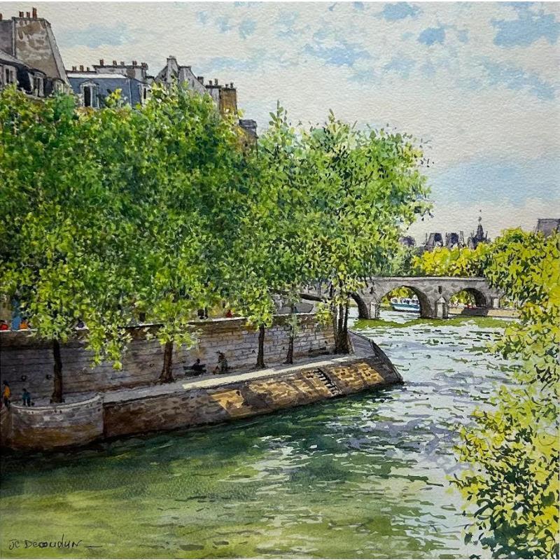 Painting Paris, l'ile Saint-Louis et le pont Louis-Philippe by Decoudun Jean charles | Painting Figurative Watercolor