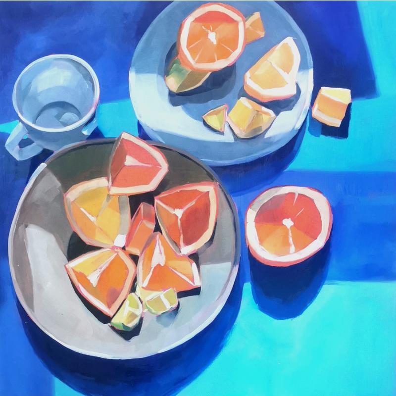 Peinture orange on blue par Ulrich Julia | Tableau Huile