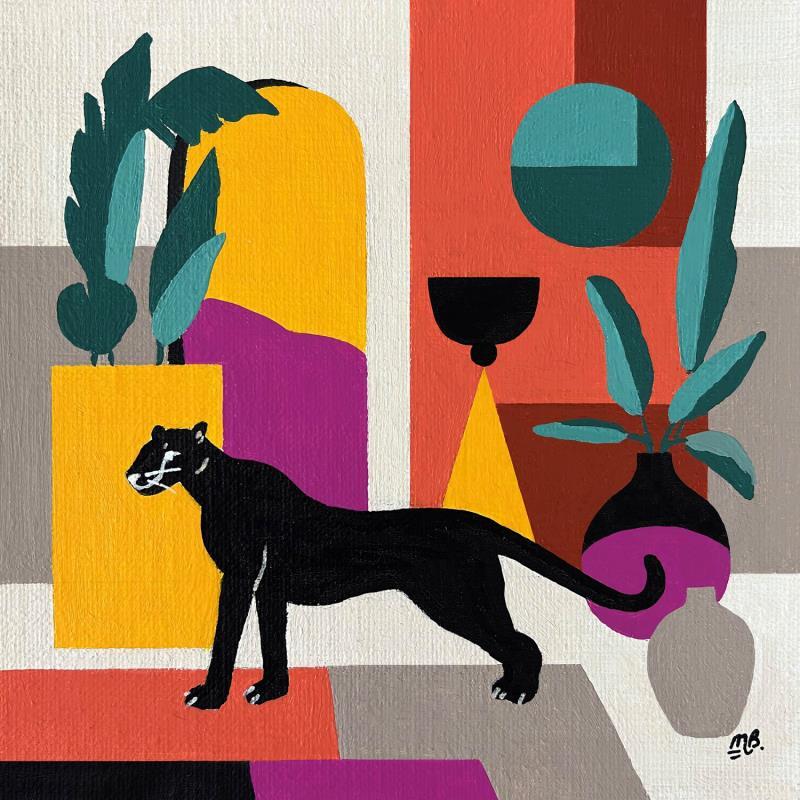 Painting Leopard Noir 3.0 by Birsak Mariah | Painting Figurative Acrylic Animals, Still-life, Urban