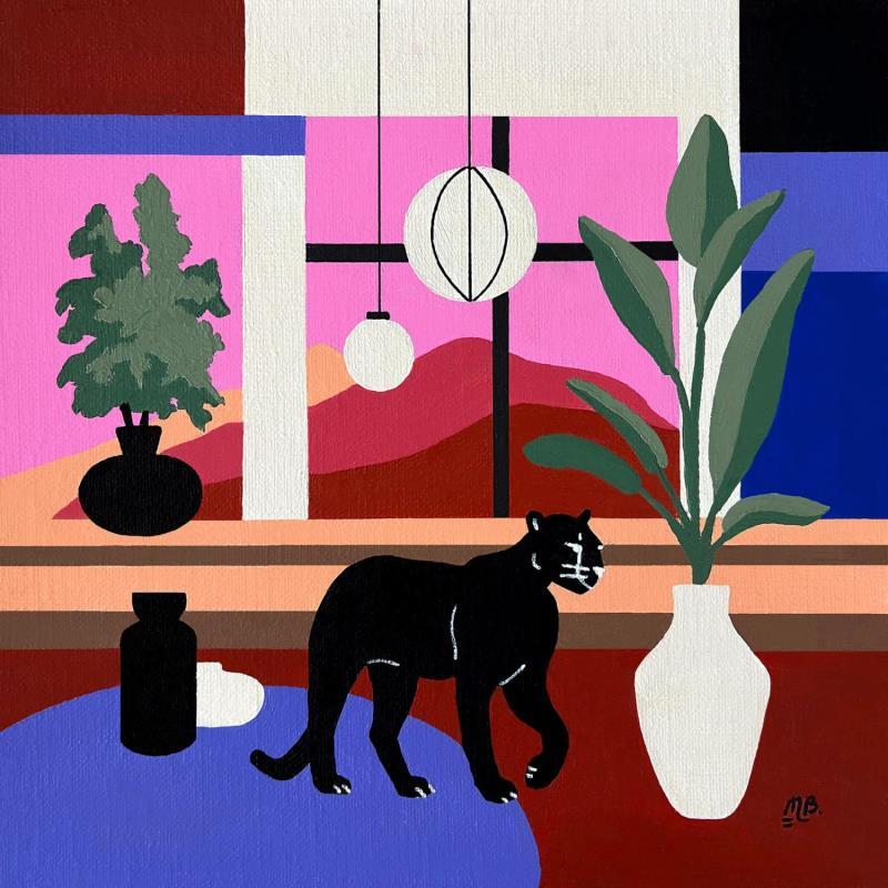 Painting Leopard Noir 5.0 by Birsak Mariah | Painting Figurative Acrylic Animals, Pop icons, Still-life, Urban