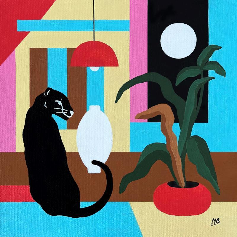 Painting Leopard Noir 7.0 by Birsak Mariah | Painting Figurative Acrylic Animals, Pop icons, Still-life, Urban