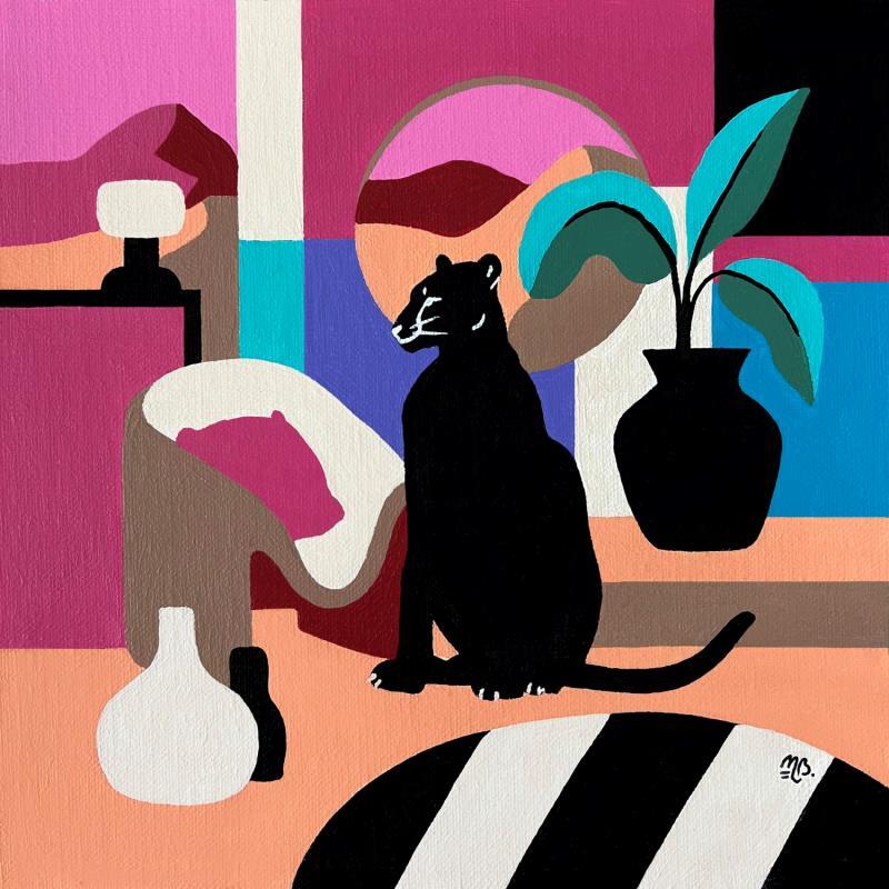 Painting Leopard Noir 9.0 by Birsak Mariah | Painting Figurative Acrylic Animals, Pop icons, Still-life, Urban