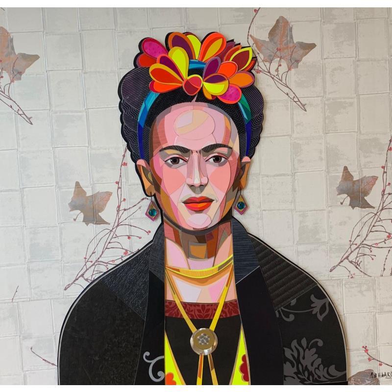 Peinture Frida Kahlo par Hernandez Abelardo | Tableau Figuratif Matiérisme Icones Pop Bois Upcycling