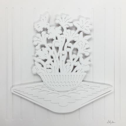 Peinture bowl of flowers 1 par Ryder Susan | Tableau Matiérisme Collage, Papier Natures mortes