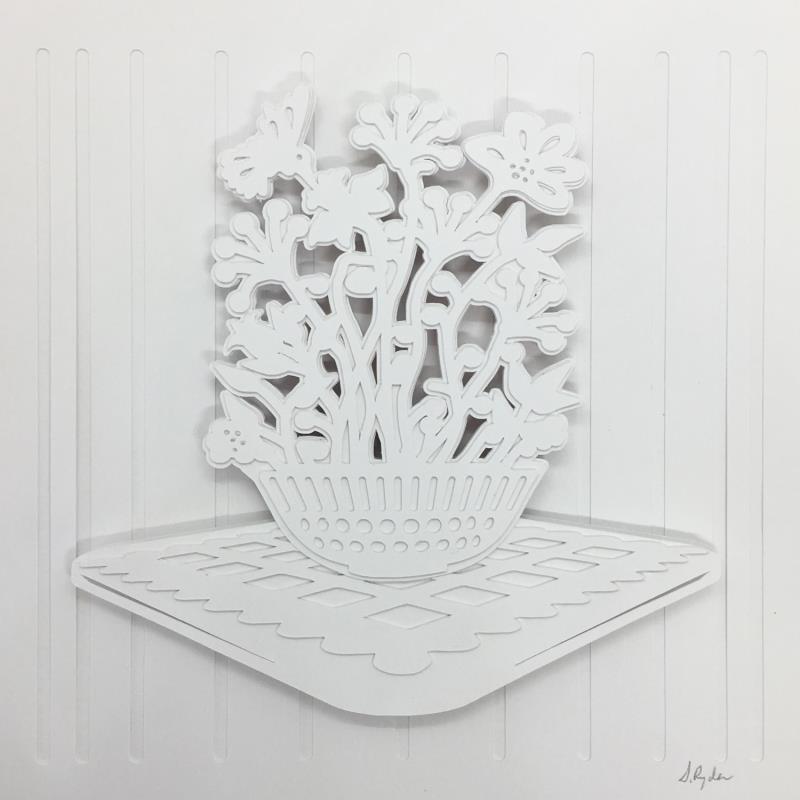 Peinture bowl of flowers 1 par Ryder Susan | Tableau Matiérisme Collage, Papier Natures mortes