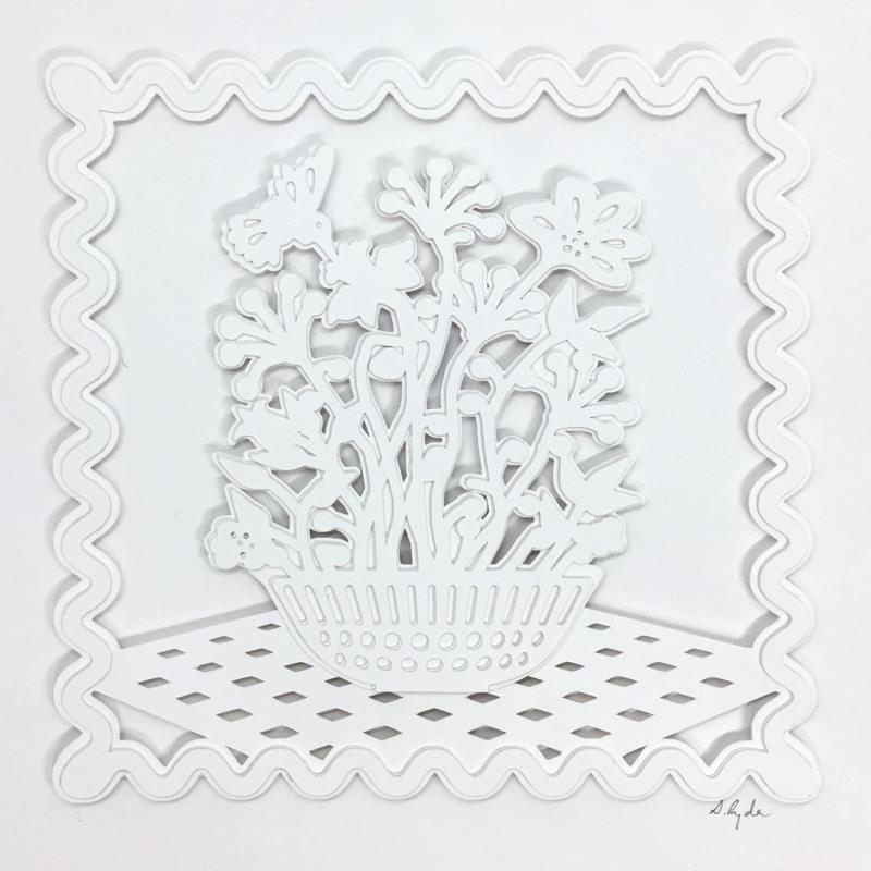 Peinture bowl of flowers 2 par Ryder Susan | Tableau Matiérisme Natures mortes Collage Papier