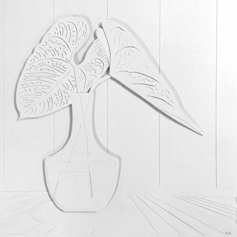 Peinture Flying giant leaves par Ryder Susan | Tableau Matiérisme Natures mortes Collage Papier