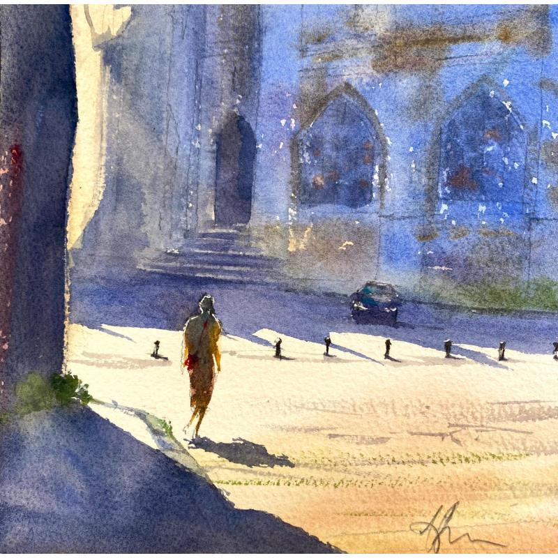 Painting Cathédrale Matin by Jones Henry | Painting Figurative Landscapes Urban Watercolor