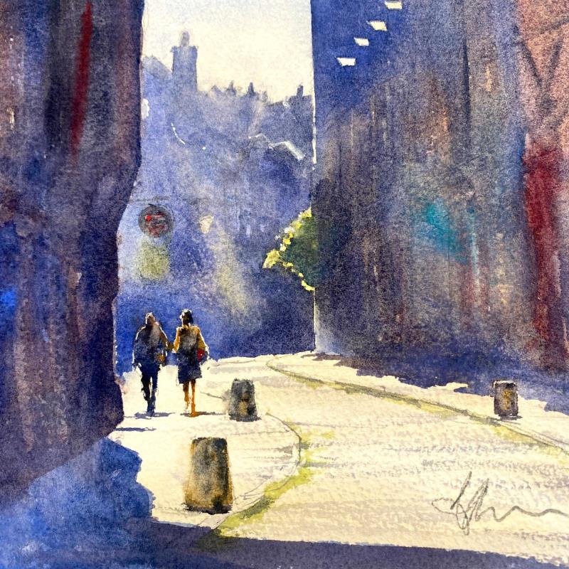 Peinture Promenade à Midi par Jones Henry | Tableau Figuratif Paysages Urbain Aquarelle