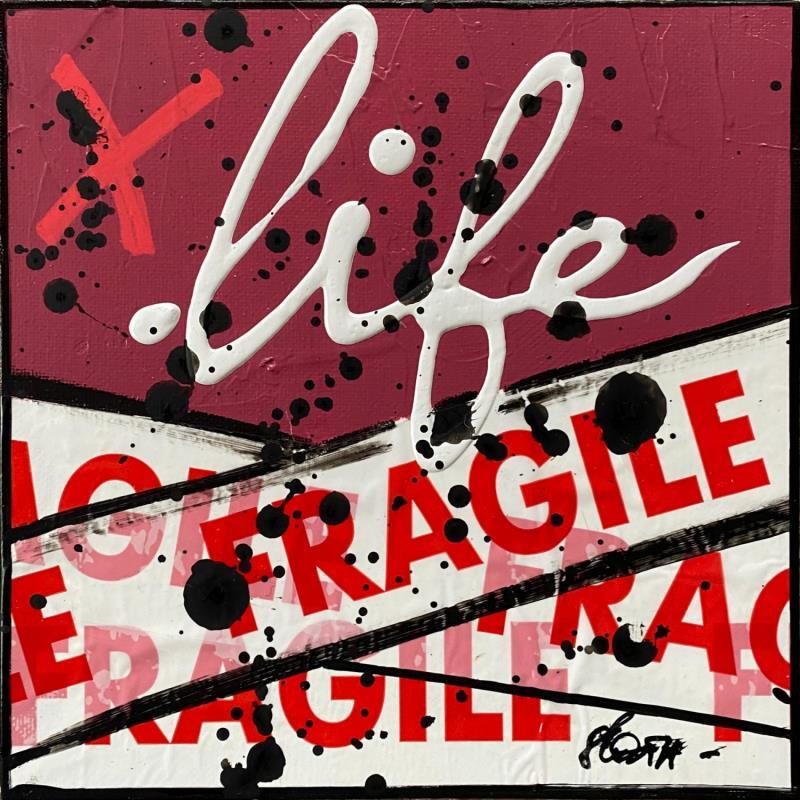 Painting Fragile life (framboise) by Costa Sophie | Painting Pop-art Acrylic, Gluing, Posca, Upcycling Pop icons