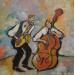 Gemälde Contrebasse et sax von Signamarcheix Bernard | Gemälde Figurativ Musik Alltagsszenen Pappe Acryl Tinte