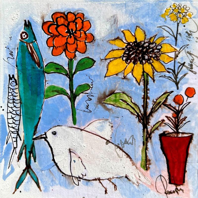 Painting La colombe by Colombo Cécile | Painting Figurative Acrylic, Pastel Life style, Nature, still-life