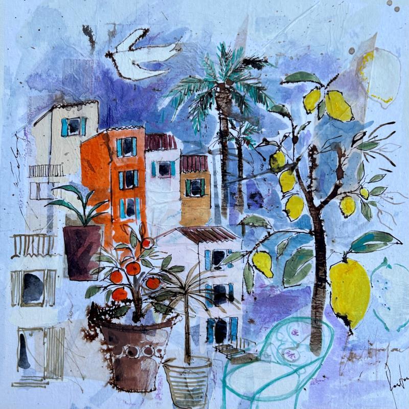 Painting sous le citronnier by Colombo Cécile | Painting Figurative Acrylic, Pastel Landscapes, Life style