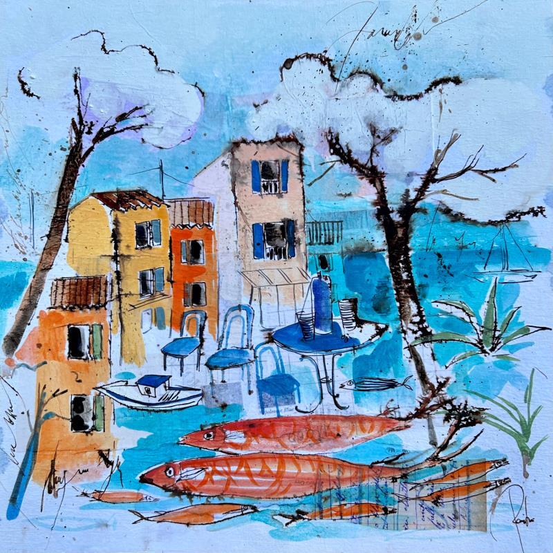 Peinture les sardines à la plage par Colombo Cécile | Tableau Figuratif Acrylique, Pastel Paysages, scènes de vie