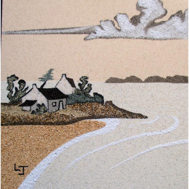 Peinture Le hameau sur la presqu'ile par Jovys Laurence  | Tableau Matiérisme Sable Marine, Paysages