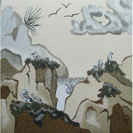 Peinture La falaise aux oiseaux par Jovys Laurence  | Tableau Matiérisme Sable Animaux, Marine, Paysages