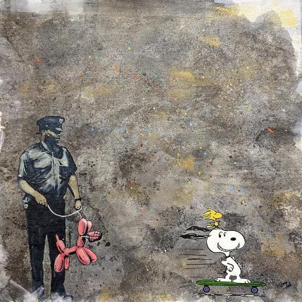 Painting Snoopy : Contrôle routier by Benny Arte | Painting Street art Acrylic, Gluing, Ink Pop icons