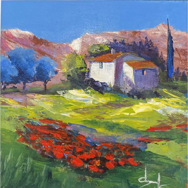 Gemälde Paysage de Provence coquelicot von Degabriel Véronique | Gemälde Figurativ Landschaften Natur Öl