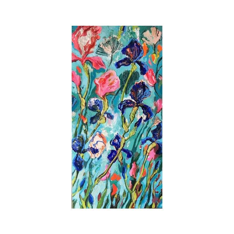 Peinture La danse bleue des Iris par Bertre Flandrin Marie-Liesse | Tableau Figuratif Acrylique, Collage Natures mortes, Paysages