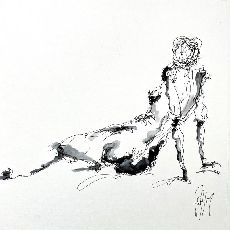 Painting Colette by Sahuc François | Painting Figurative Nude Ink
