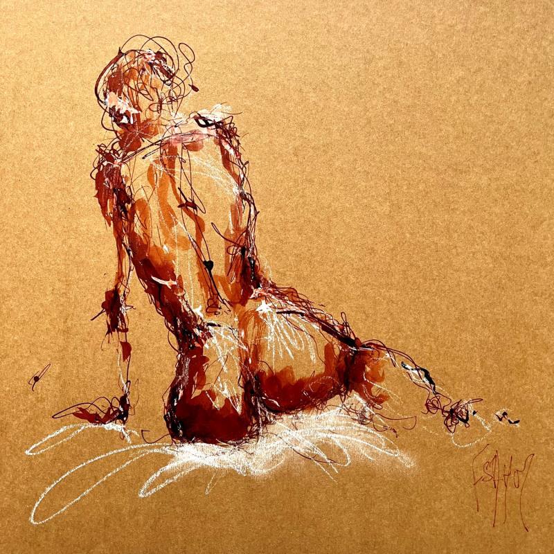Painting Clemence by Sahuc François | Painting Figurative Ink, Pastel Nude