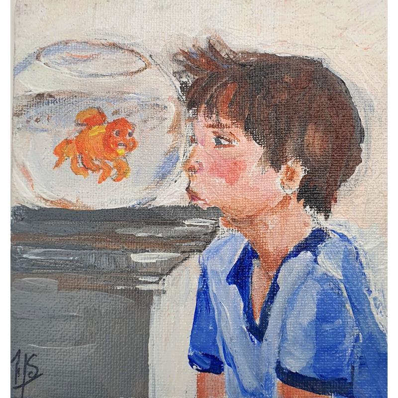 Painting Mon poisson rouge by Soizeau Françoise | Painting Figurative Acrylic Child, Life style