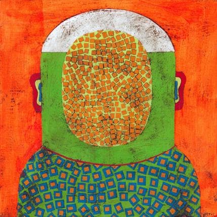 Painting Green witness 1 by Ortiz Gustavo | Painting Raw art Mixed Portrait