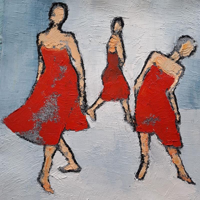 Painting Trio rouge by Malfreyt Corinne | Painting Figurative Oil Life style, Nude