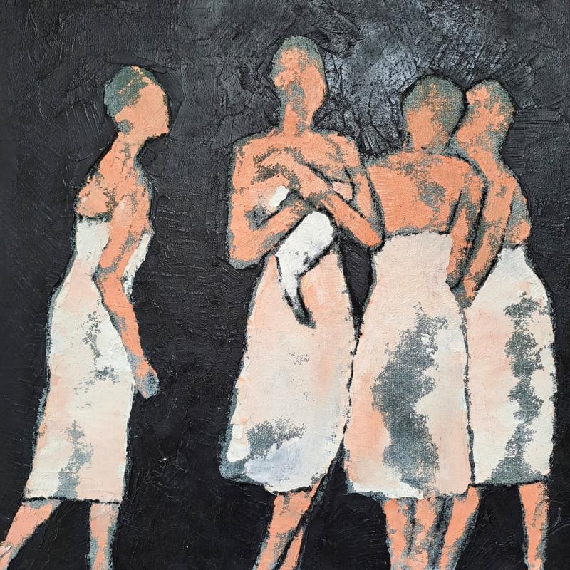 Gemälde Le foulard la nuit von Malfreyt Corinne | Gemälde Figurativ Öl Akt, Alltagsszenen, Schwarz & Weiß