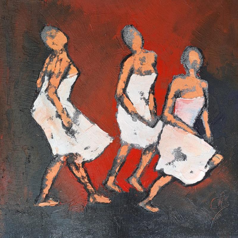 Peinture Trio en rouge et noir par Malfreyt Corinne | Tableau Figuratif Scènes de vie Nu Huile