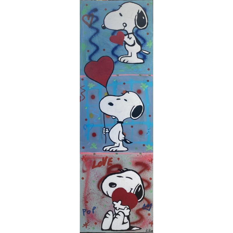 Peinture Snoopy in love by 3 par Kikayou | Tableau Pop-art Icones Pop