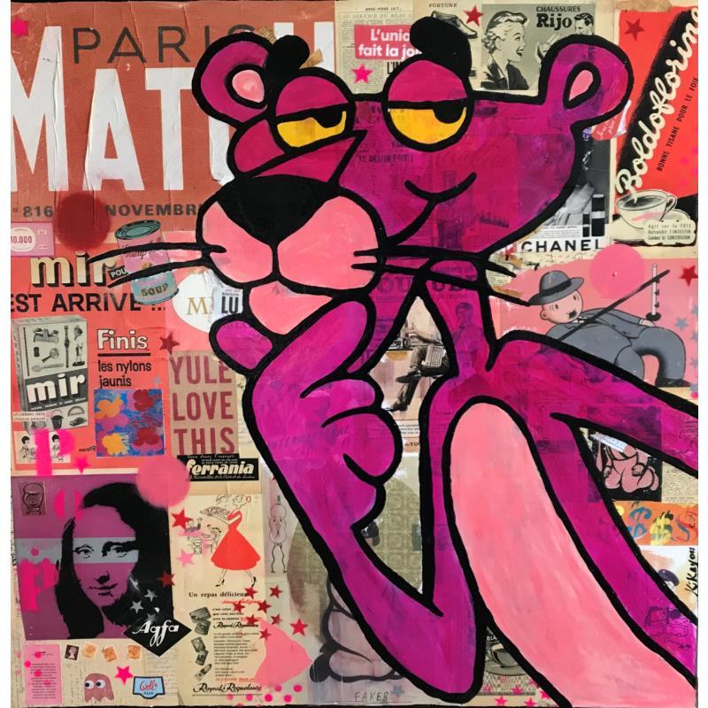Painting Panthere rose vintage by Kikayou | Painting Pop-art Pop icons