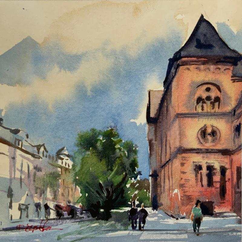 Painting on peut traverser by Seruch Capouillez Isabelle | Painting Figurative Urban Watercolor