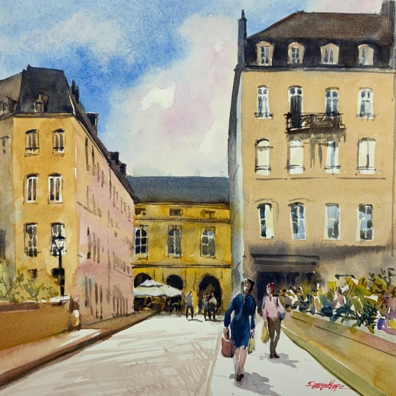 Painting Journée de courses by Seruch Capouillez Isabelle | Painting Figurative Watercolor Urban