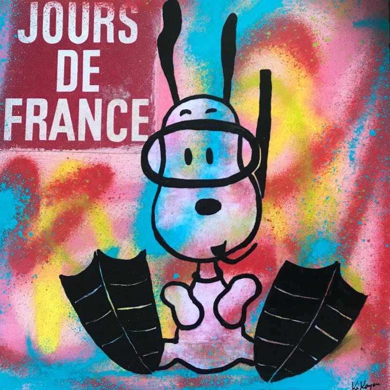 Gemälde Snoopy snorkeling von Kikayou | Gemälde Pop-Art Pop-Ikonen Graffiti