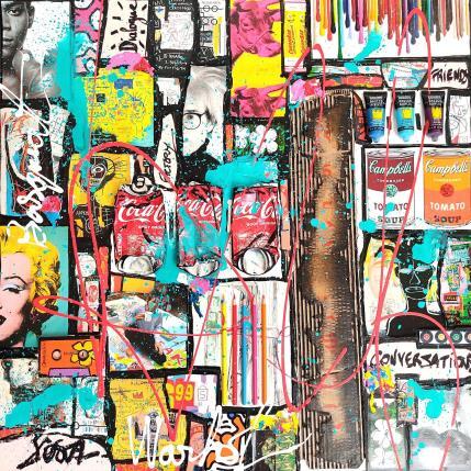 Peinture Basquiat vs Warhol par Costa Sophie | Tableau Pop-art Acrylique, Collage, Upcycling Icones Pop