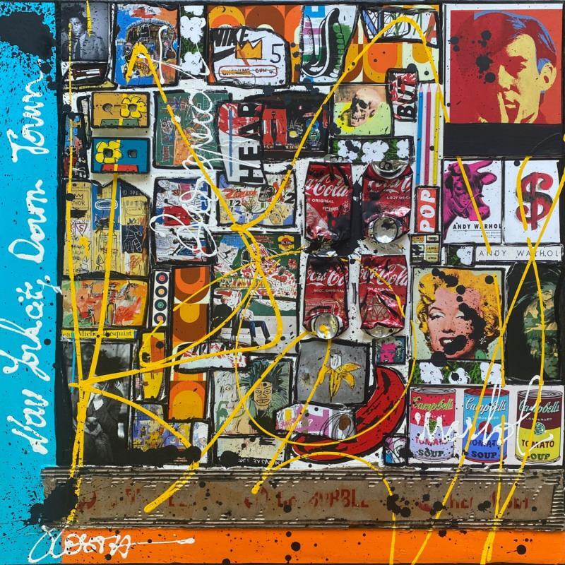 Peinture Conversation entre Baquiat et Warhol par Costa Sophie | Tableau Pop art Acrylique, Collage, Posca, Upcycling icones Pop