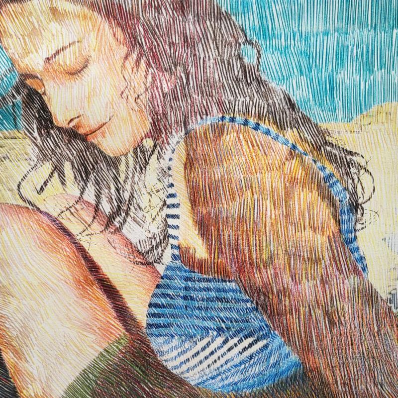 Gemälde Jeune fille à la plage von Leger Vincent  | Gemälde Figurativ Porträt Alltagsszenen Acryl