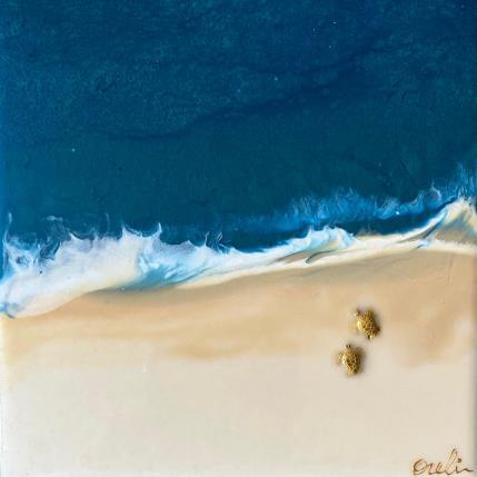 Peinture Plage de la Tortue marine par Fourcade Aurélie | Tableau Abstrait Résine Nature, Paysages