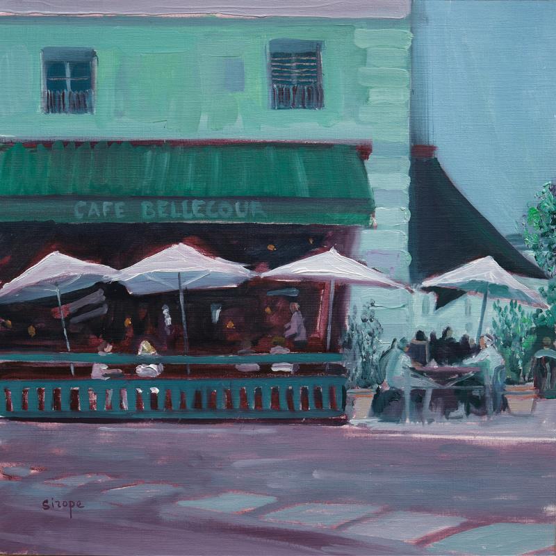 Painting Café Bellecour - Lyon by Sirope Rémy | Painting Figurative Oil Life style, Urban