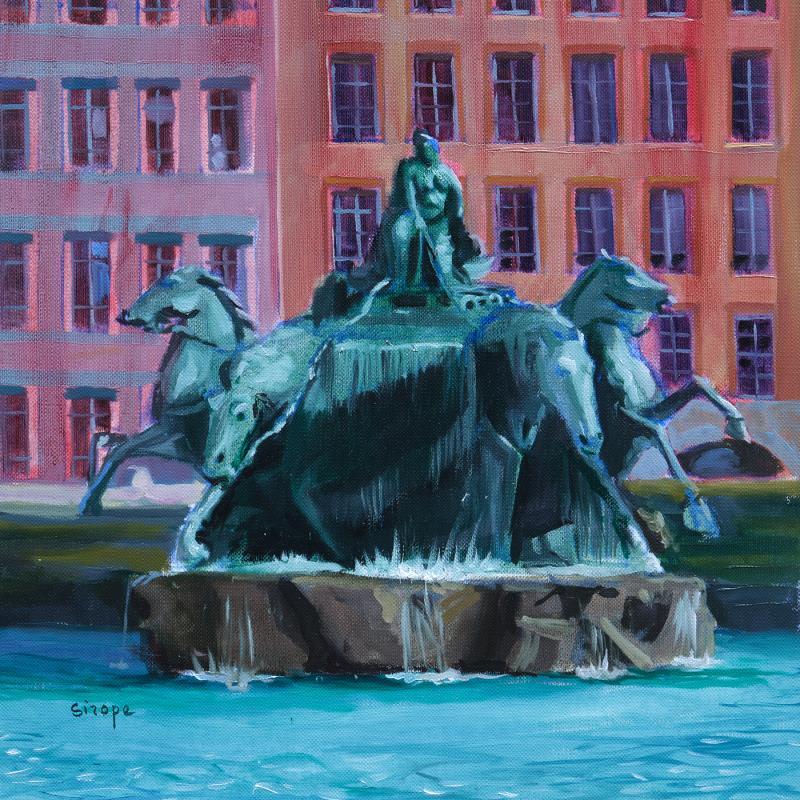 Painting Fontaine de l'Hôtel de Ville - Lyon by Sirope Rémy | Painting Figurative Oil Architecture, Urban