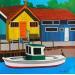 Gemälde Une cabane Jaune et son bateau von Du Planty Anne | Gemälde Figurativ Urban Marine Acryl