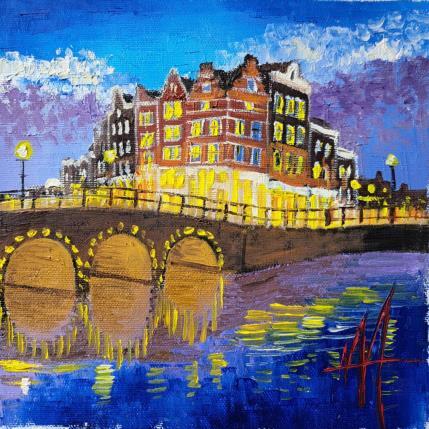 Painting Amsterdam, leidsegracht, a night full of memories by De Jong Marcel | Painting Figurative Oil Architecture, Pop icons, Urban