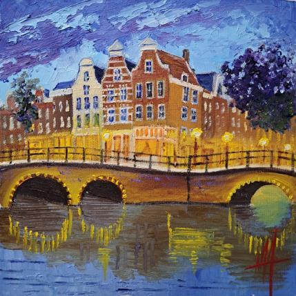 Painting Amsterdam,leidsegracht, turn on the light by De Jong Marcel | Painting Figurative Oil Landscapes, Urban