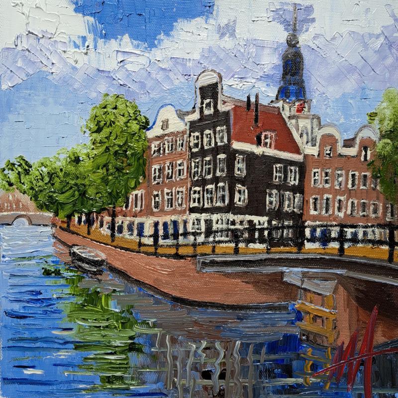 Peinture Amsterdam, kloveniersburgwal par De Jong Marcel | Tableau Figuratif Huile Architecture, Urbain