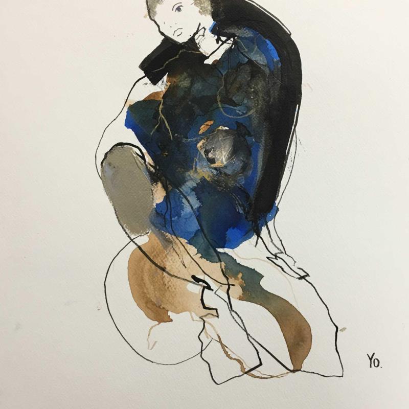 Gemälde Pensive von YO | Gemälde Figurativ Akt Tinte