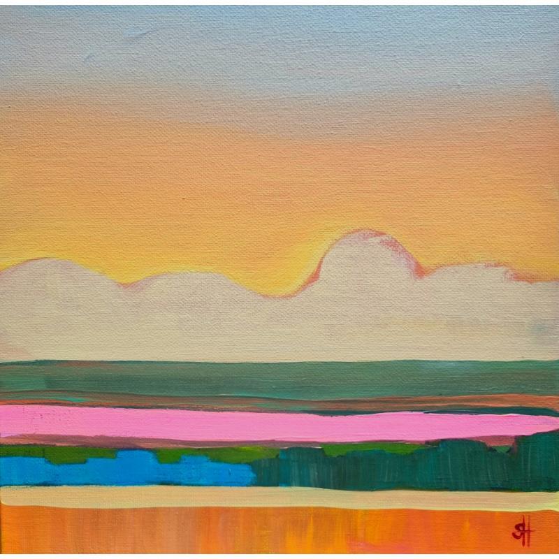 Painting SOME PINK AND BLUE IN YELLOW by Herz Svenja | Painting Abstract Landscapes Acrylic
