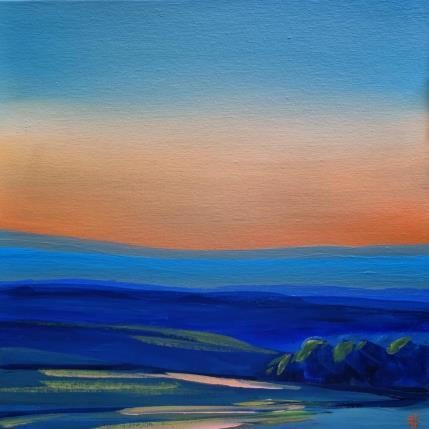 Painting SUNDOWN OVER THE HILLS by Herz Svenja | Painting Abstract Acrylic Landscapes