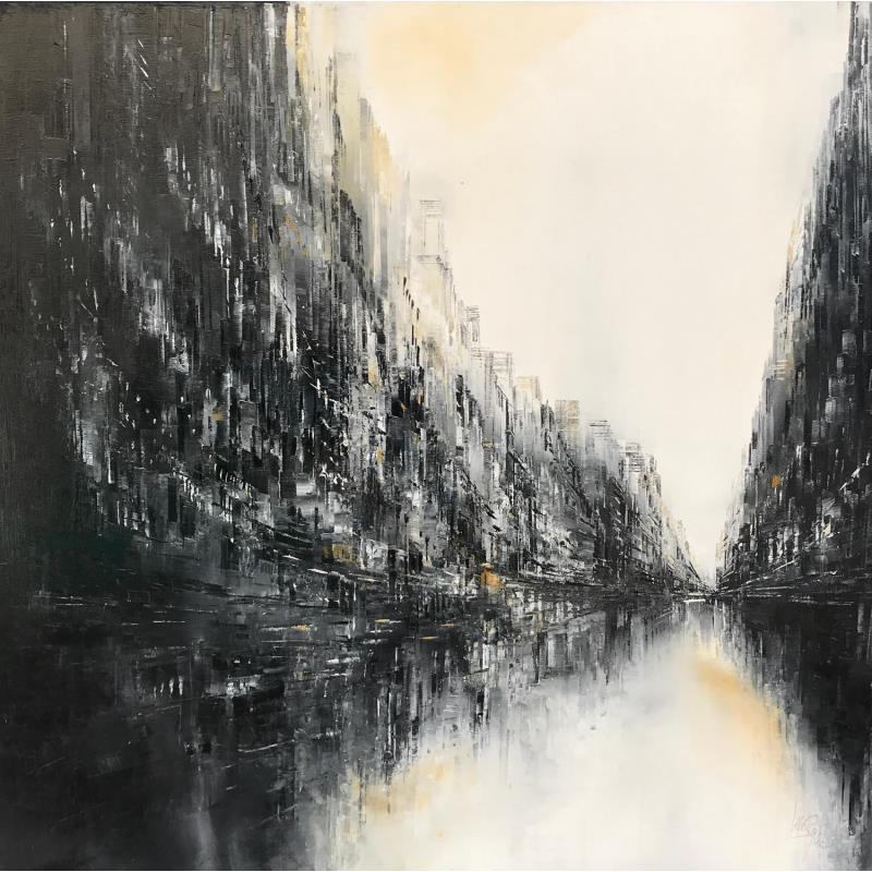 Gemälde Sin City von Levesque Emmanuelle | Gemälde Figurativ Öl Schwarz & Weiß, Urban