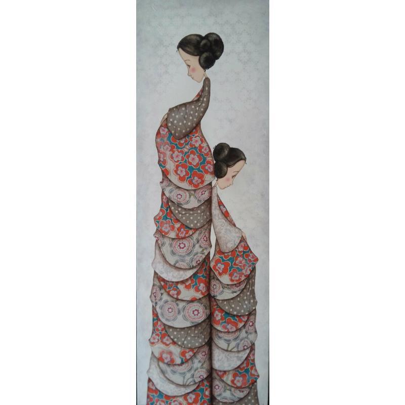 Peinture Anouschka et Katia par Blais Delphine | Tableau Art naïf Acrylique, Collage Scènes de vie